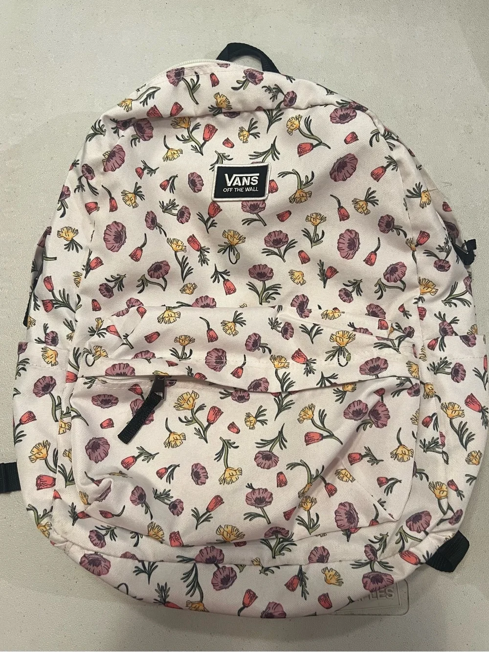 Vans Cream Floral Backpack with Pink & Yellow Blooms